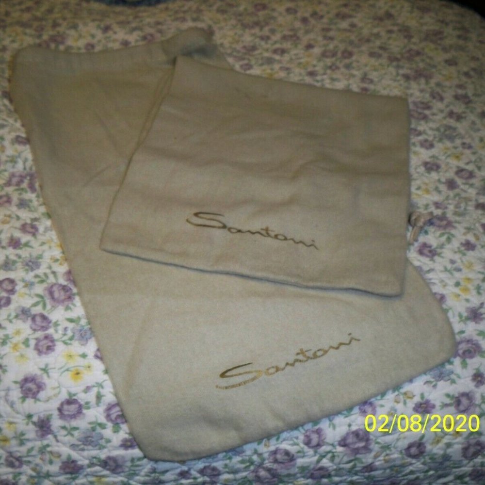 Santoni shoe covers / dust bags tan with gold logo